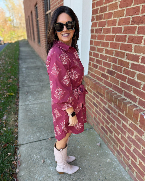 Blake Medallion Dress in Burgundy