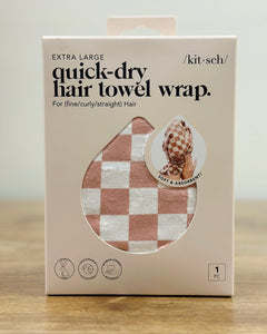 Kitsch Extra Large Quick-Dry Hair Towel Wrap- Terracotta Checker