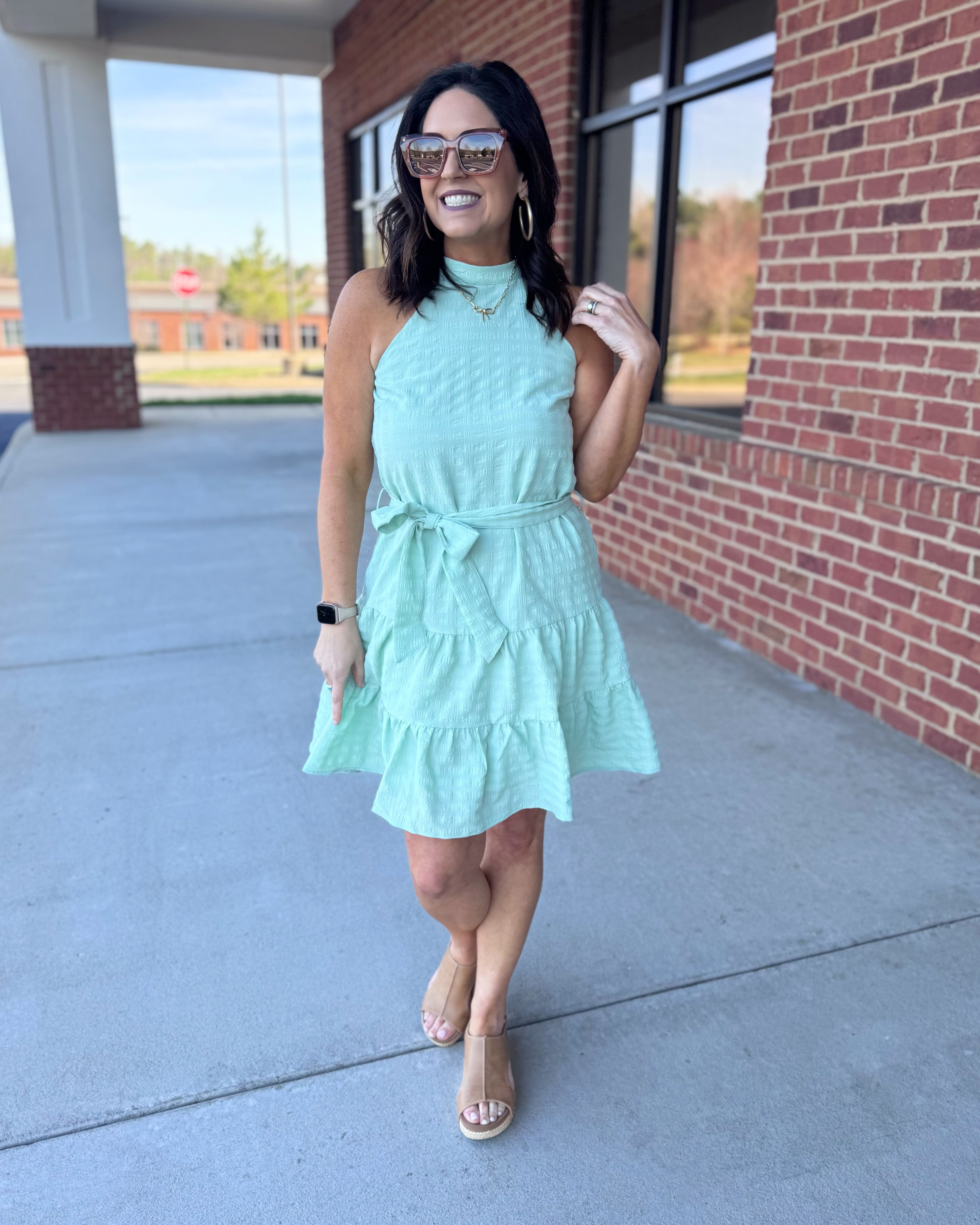 Brittany Halter Dress in Light Sage FINAL SALE  Madi Savvy Boutique