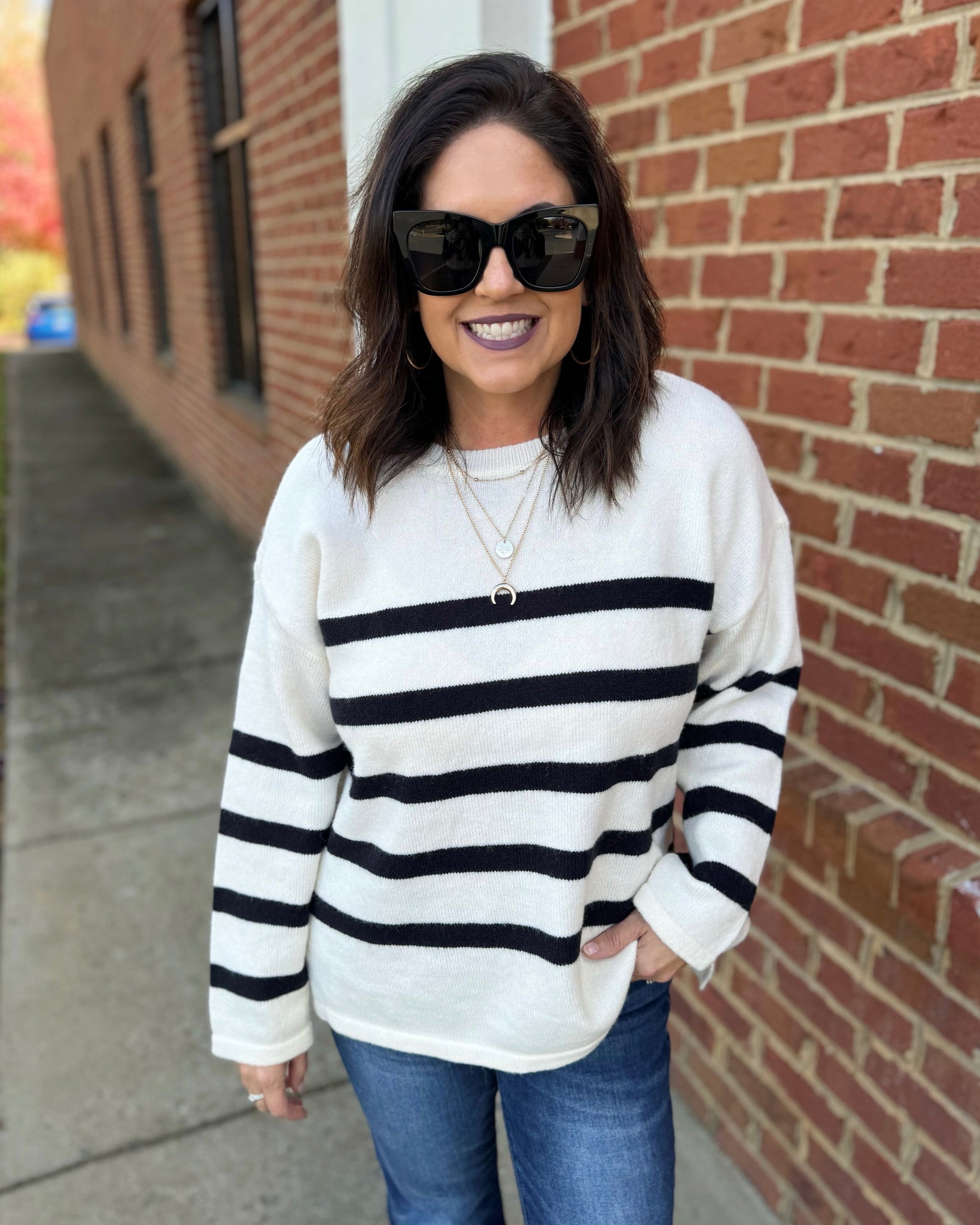 Lena Stripe Sweater in Ivory