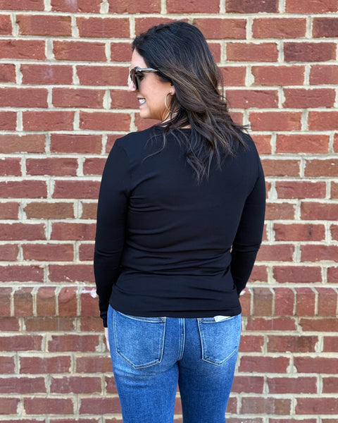 Dawn Split Neck Top in Black