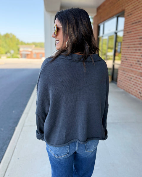 Trisha Collared Button Up Sweater Top in Navy FINAL SALE