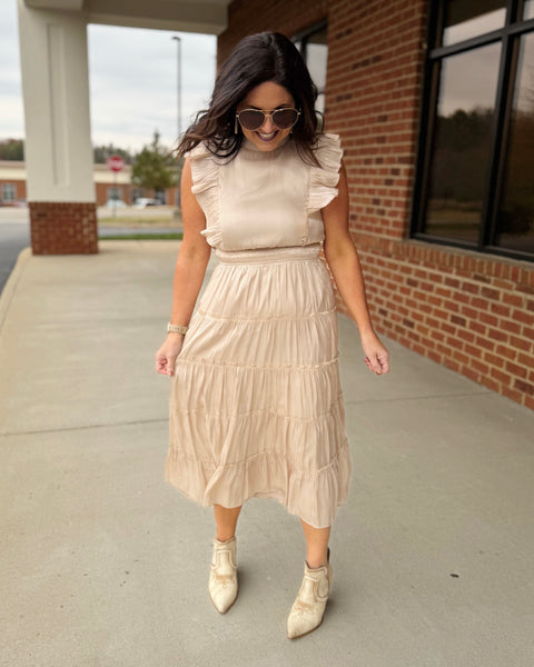 Blaire Tiered Ruffle Dress in Champagne