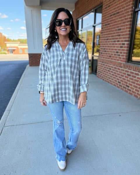 Tori Oversized Plaid Shirt in Black/Cream