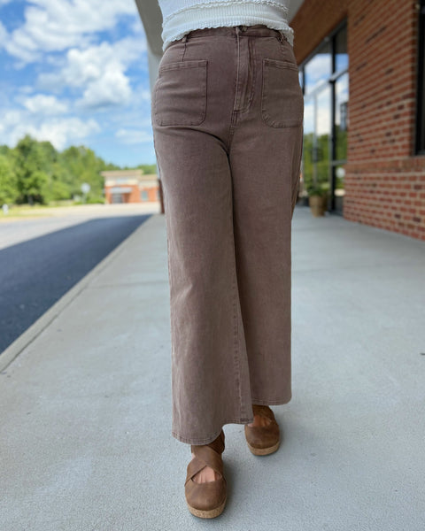 Helena CURVY Wide Leg Pants in Brown FINAL SALE