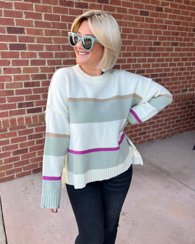 Freya Sweater in Cream/Sage