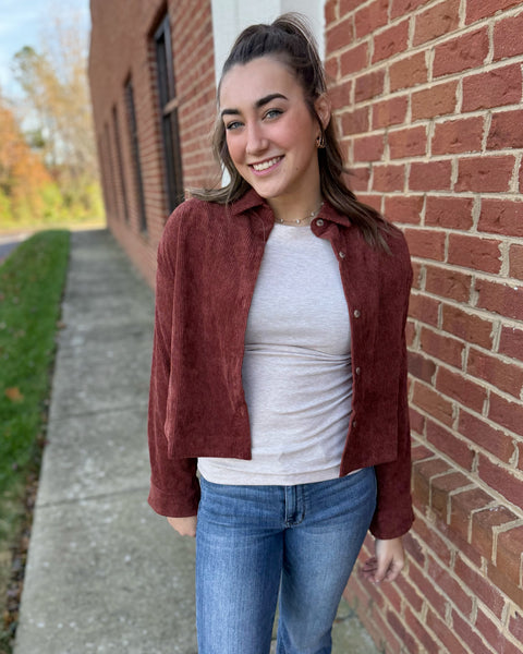 Sophia Corduroy Shacket in Brick FINAL SALE