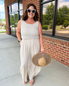 Lainey Crochet Jumpsuit in Shell FINAL SALE