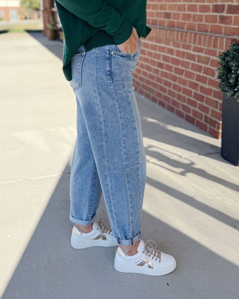 Risen High Rise Medium Wash Barrel Jeans