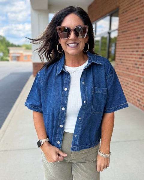 Winnie Button Up Dark Denim Top FINAL SALE