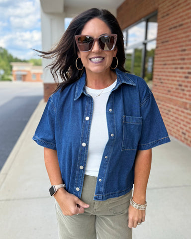Winnie Button Up Dark Denim Top FINAL SALE
