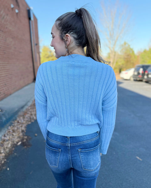 Walker Ribbed Sweater Top in Denim FINAL SALE