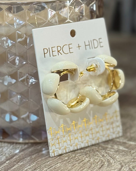 Cream Linked Acrylic Square Hoop Earrings