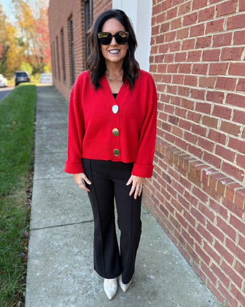 Claire Button Up Cardigan in Red