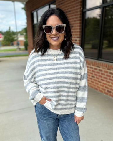 Lara Stripe Sweater in Ivory/Grey