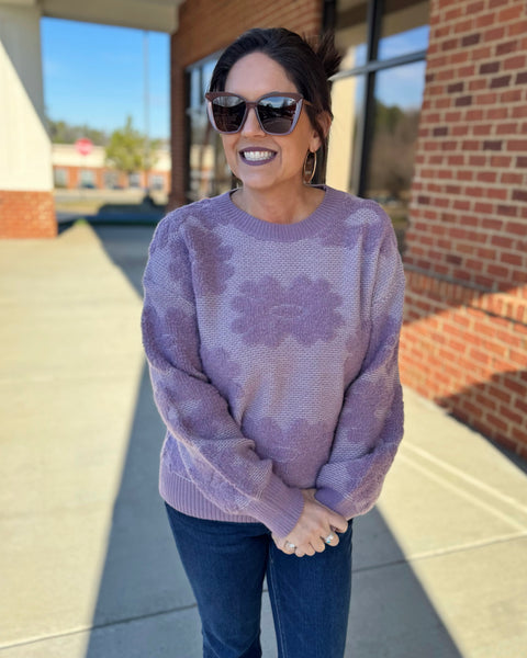 Mary Floral Sweater in Dark Lavender