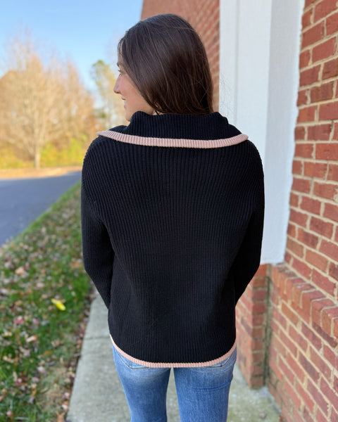 Nia Contrast Detail Sweater in Black