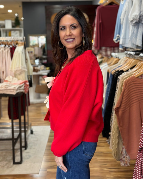 Scarlett Bow Cardigan in Red