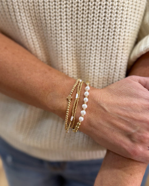 Multi Ball Pearl Chain Stretch Bracelet in Amethyst