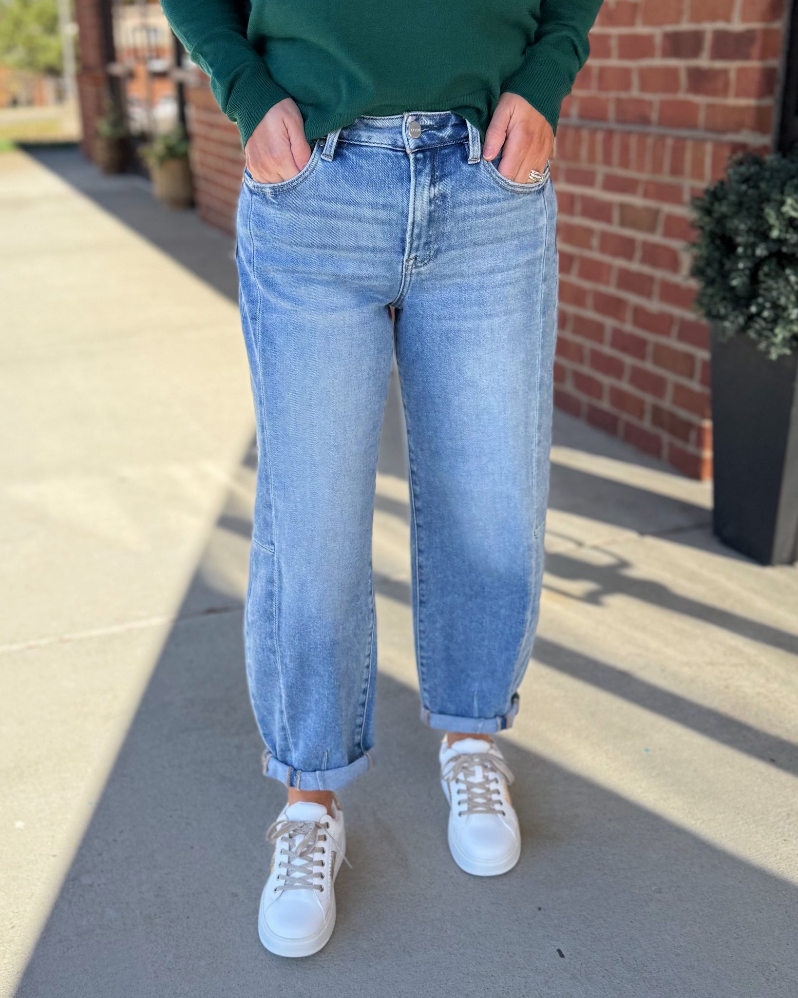 Risen High Rise Medium Wash Barrel Jeans