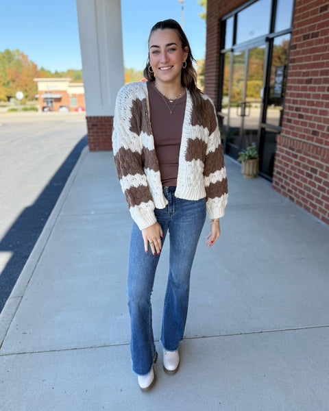 Virginia Textured Sweater Cardigan in Cream/Coco