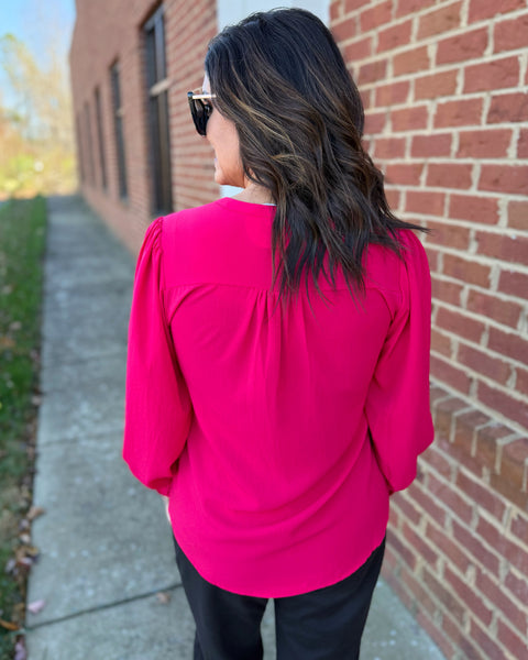 Nina Smock Sleeve Top in Cherry