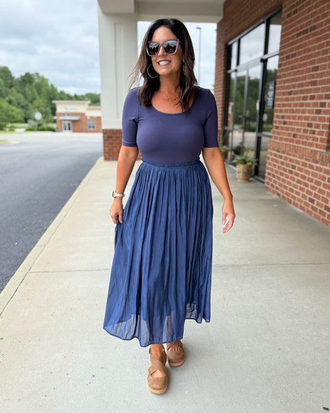Kiara Pleated Skirt Dress in Blueberry FINAL SALE