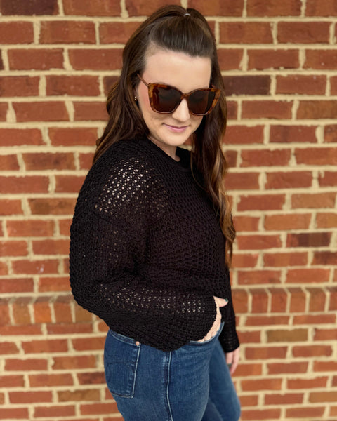 Jolene Crochet Knit Sweater in Black