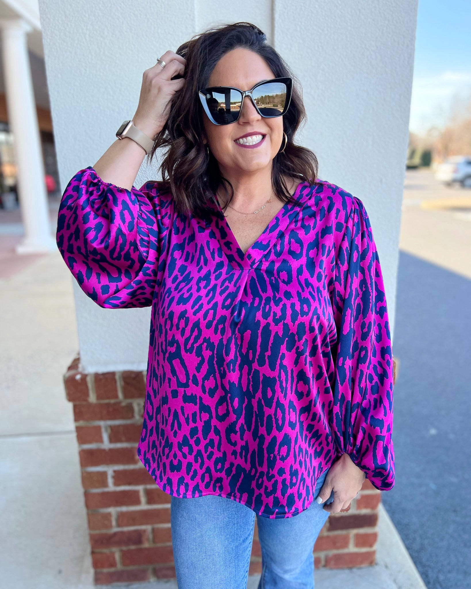 Gabbie REG/CURVY Blouse in Hot Pink FINAL SALE