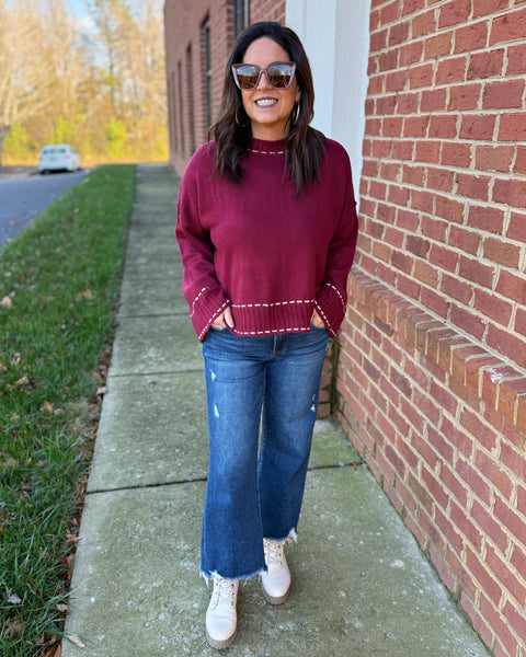 Nancy Stitch Detail Sweater in Wine