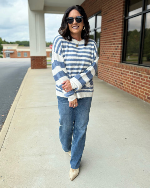 Lara Stripe Sweater in Ivory/Denim