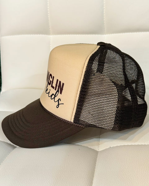 Wranglin' Feral Kids Trucker Hat in Brown/Tan/Black