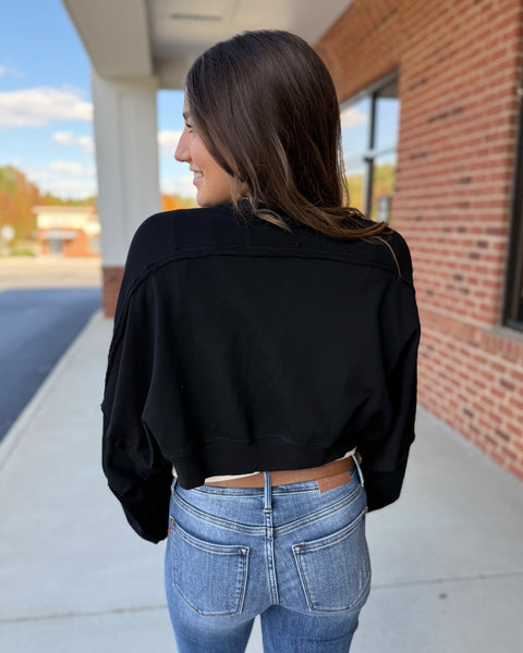 Audrey Cropped Open Cardigan in Black
