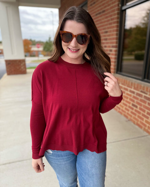Angela Sweater Top in Merlot