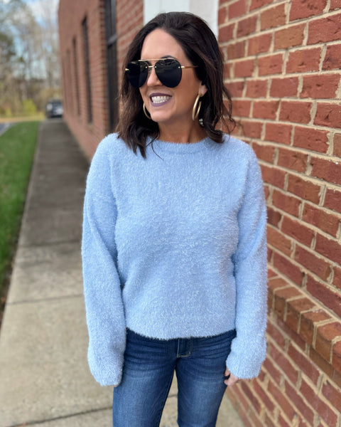 Kyra Eyelash Sweater in Light Blue