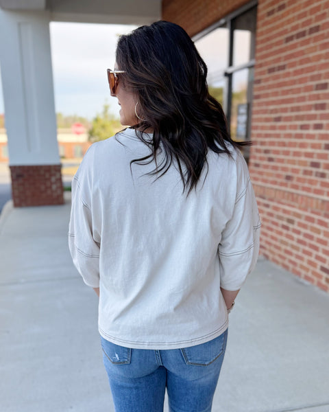 Taya Balloon Sleeve Top in Sand Beige FINAL SALE