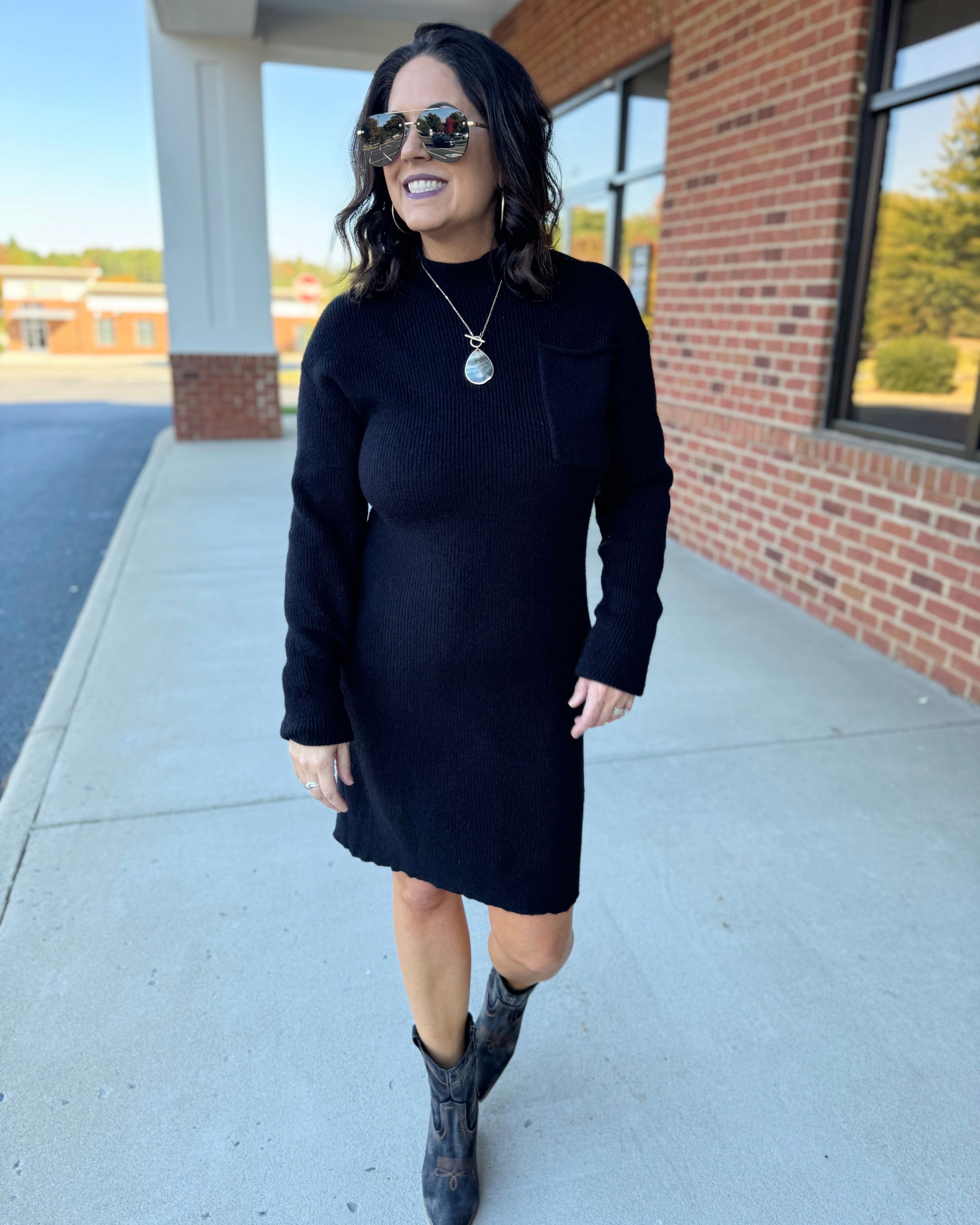 Evelyn Sweater Dress in Black FINAL SALE M Evelyn Sweater Dress in Black FINAL SALE M