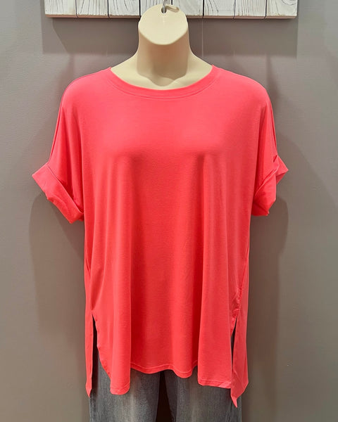 Bethany CURVY Tee in Neon Coral Pink