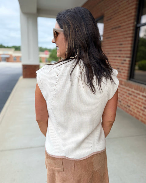 Saylor Floral Scallop Hem Sweater in Taupe FINAL SALE