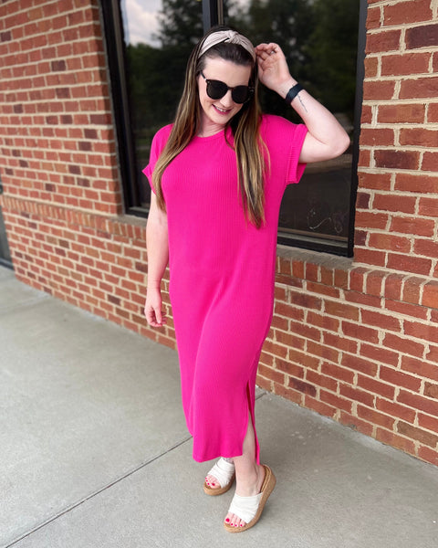 Jordyn REG/CURVY Midi Dress in Hot Pink FINAL SALE