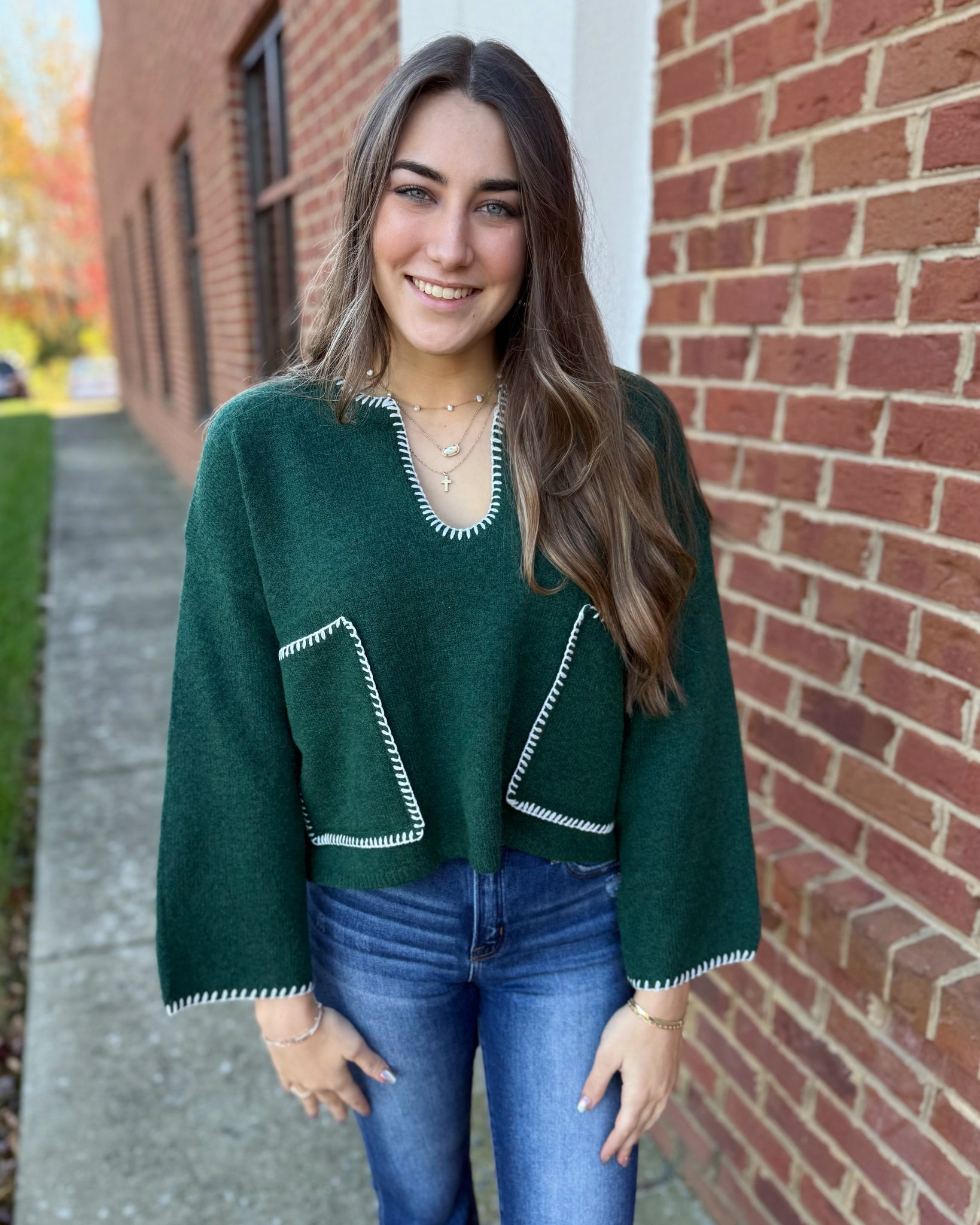 Jennifer Pocket Sweater in Hunter Green