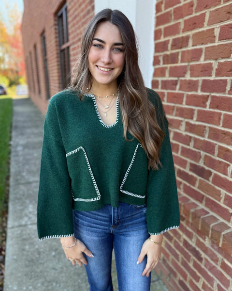 Jennifer Pocket Sweater in Hunter Green