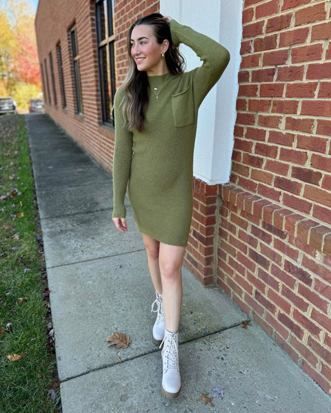 Evelyn Sweater Dress in Olive