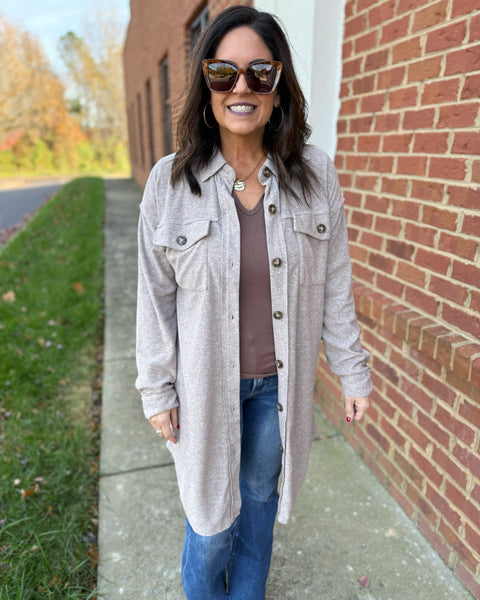 Sutton Brushed Long Shacket in Mocha