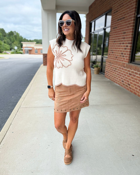 Sadie Suede Studded Skirt in Camel FINAL SALE