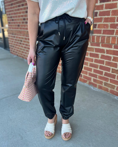 Kendall Faux Leather Jogger Pants in Black