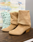 Corkys Sand Faux Suede City Slicker Boots in faux camel suede.