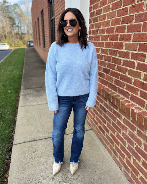 Kyra Eyelash Sweater in Light Blue