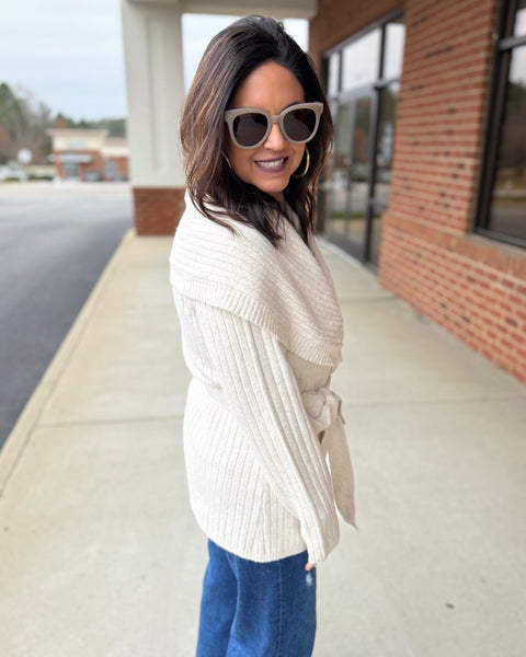 Molly Wrap Sweater Cardigan in Cream