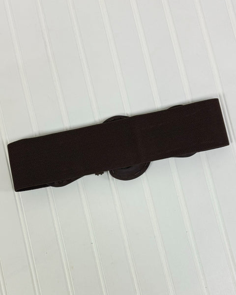 Distressed Wide Stitch Elastic Belt in Brown